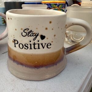 Stay Positive Speckled Ceramic Mug in Cream and Brown